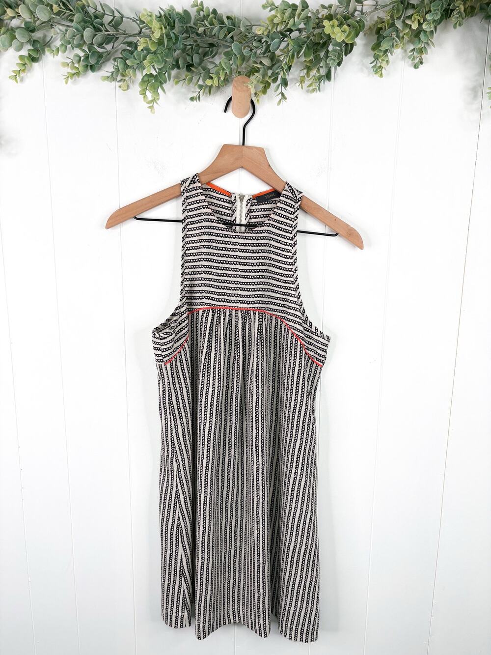 Anthropologie THML Geo Stripe Shift Dress XS Black White